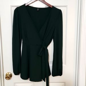 Shein large dark green wrap top NWOT